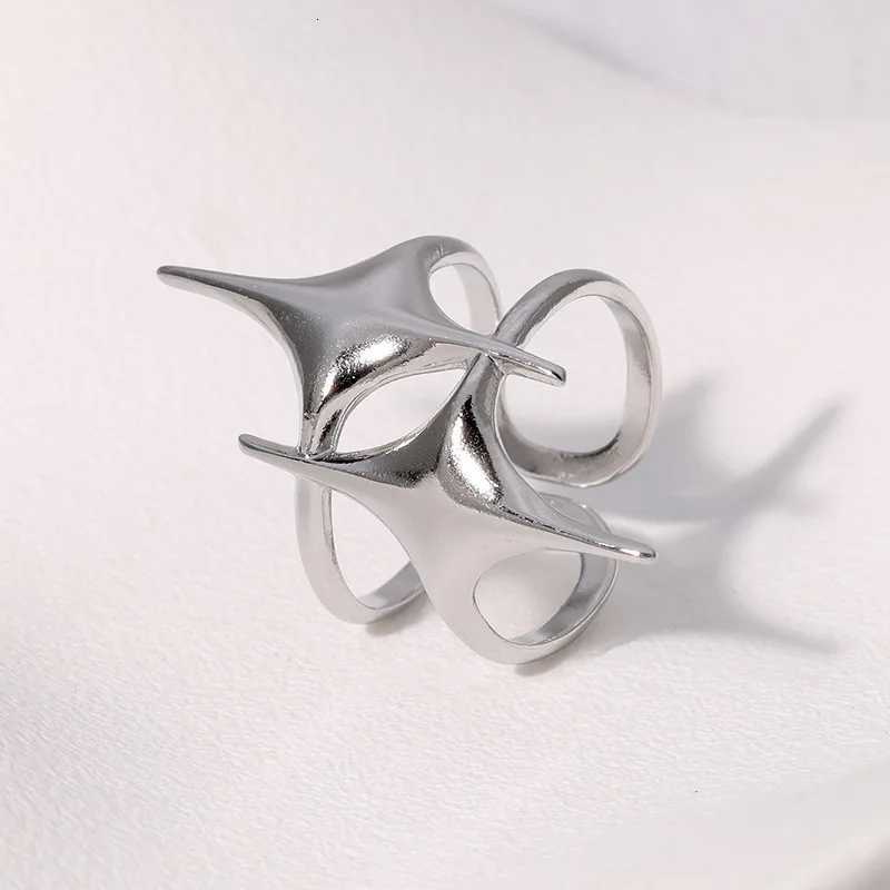 Stainless Steel Ring Punk Vintage Y2K Cross Star Open Rings for Women Fashion Couple Jewelry Gift Simple Senior Sense Adjustable W250812