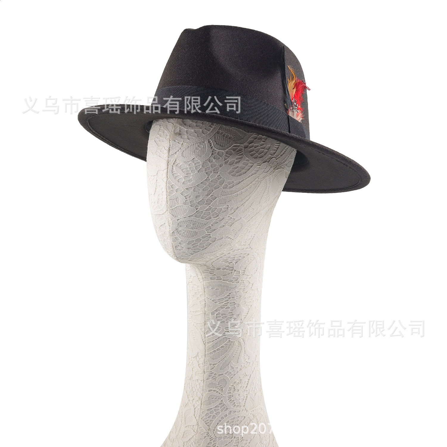 Vintage felt hat fedora pearl heart bow feather accessories mens hat wide brim hat wholesale 241011