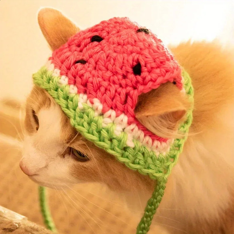 Cute Funny Cat Hat Watermelon Style Autumn Winter Pet Hat Puppy Kitten Knitted Hat Party Po Shoot Cat Accessories 250813