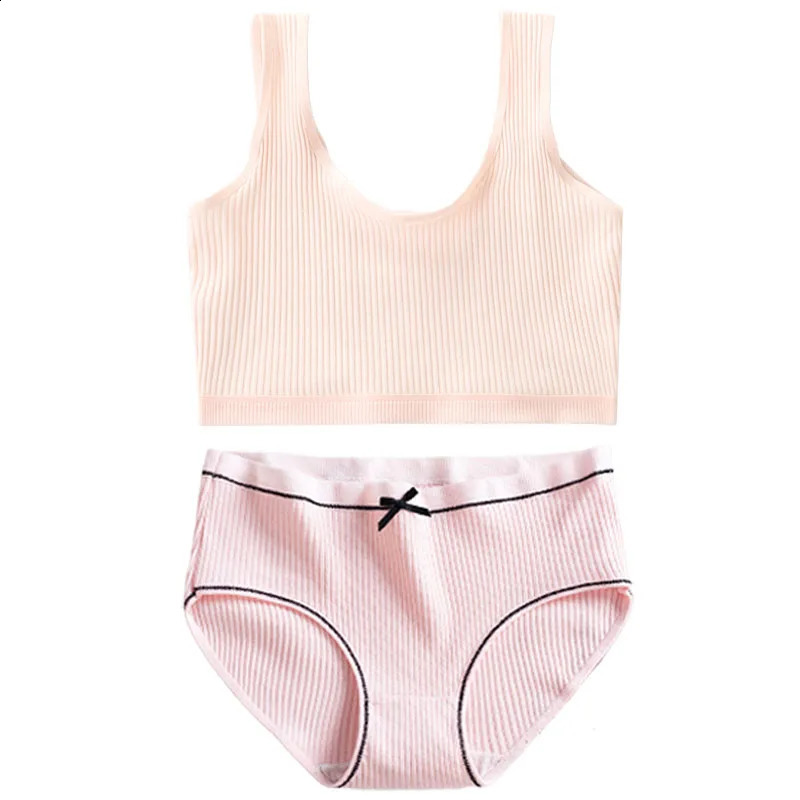 Cotton Girls Panties And Bras Sets Teenage Training Bra Panty Set Solid Kids Sports Briefs Underwear 250812