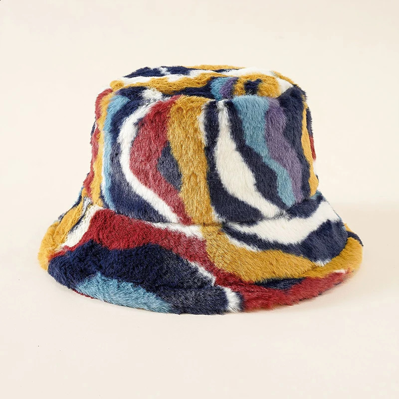 Outdoor Large Size Winter Faux Fur Fluffy Bucket Hat Women Winter Warm Fisherman Cap Fashion Trendy Party Wide Brim Panama Caps 250808