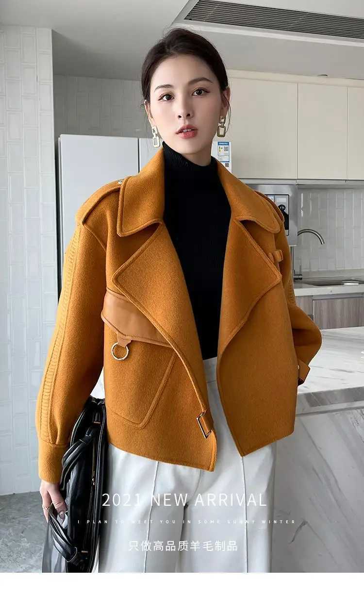 Korean Womens Autumn and Winter Woolen Harajuku Coat Womens Fashion Loose All-match Temperament Coat 2021 New Coat JU3368 Z250813