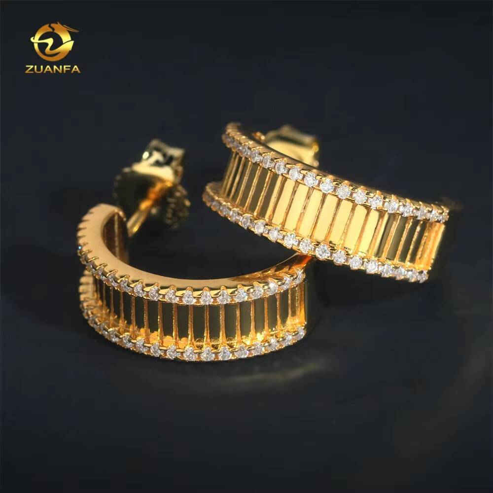 New High-Quality Iced-Out Moissanite Men's S925 Material 18k Gold-Plated Hip-Hop Hoop Earrings