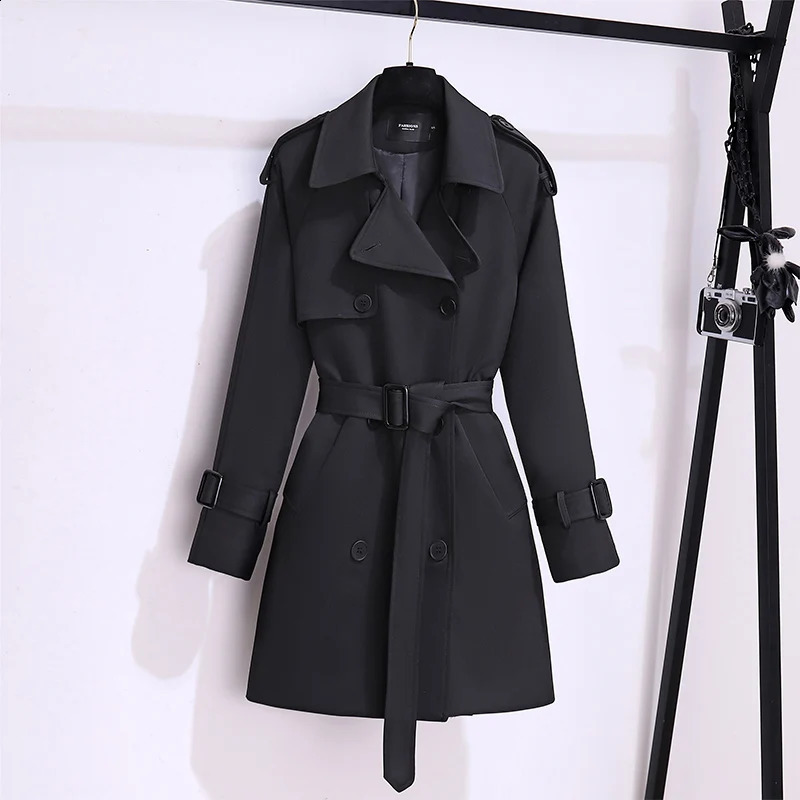 Women British Style Windbreaker Streetwear Double Breasted Trench Coats Elegant Autumn Winter Khaki Or Black Jackets 250811