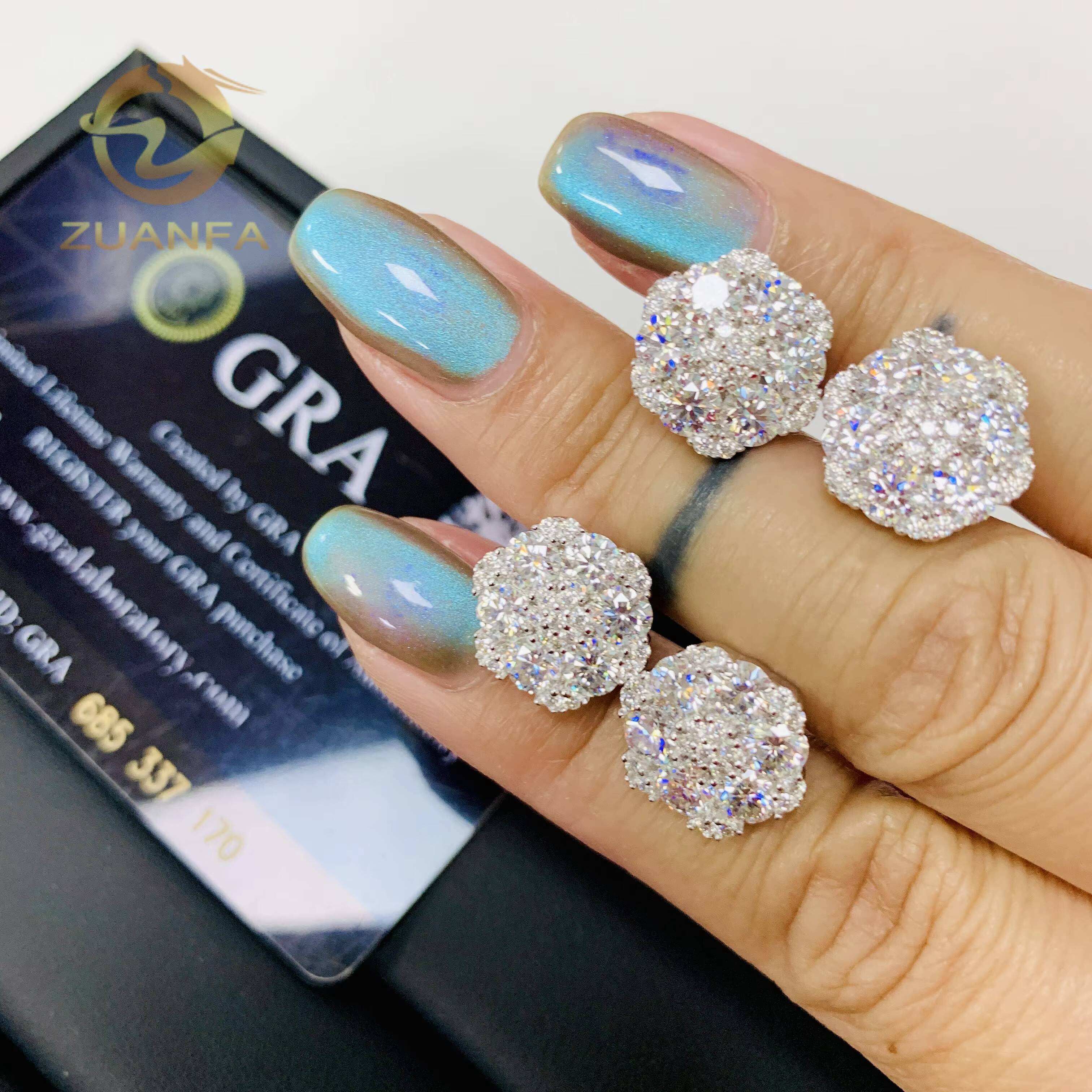 13.5mm Flower Moissanite Earrings Fashion Flower 925 Sterling Silver Fine Jewelry Accessories Hip Hop Jewelry Gift Set