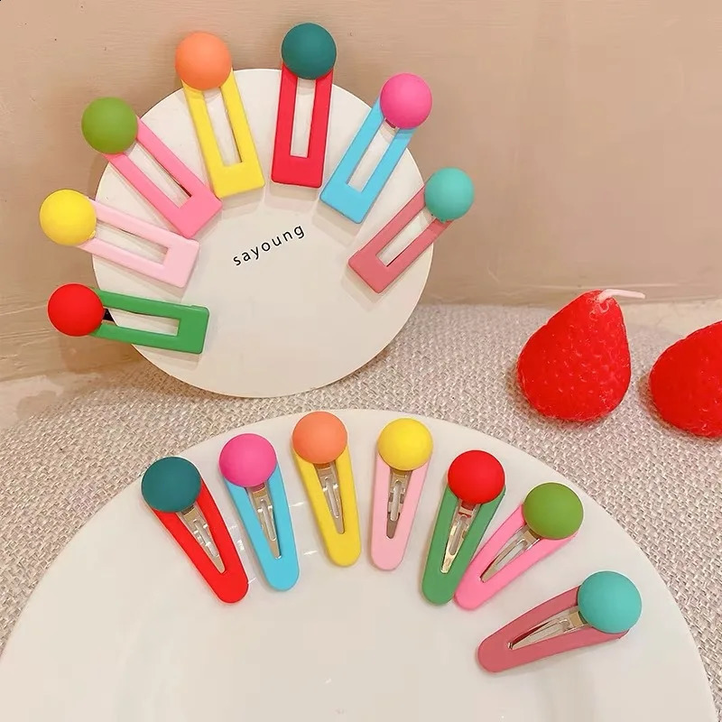Colorful Sugar Beans Kids BB Hair Clips Candy Tone Sweet Cute Beaded Hairpins for Little Girls Side Bangs Clips 250812