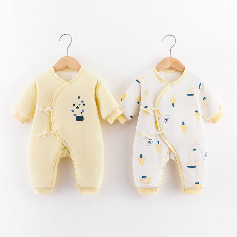 Thick Cotton-Filled Infant One-Piece Suit with Adjustable Cuffs for Cold Weather Protection