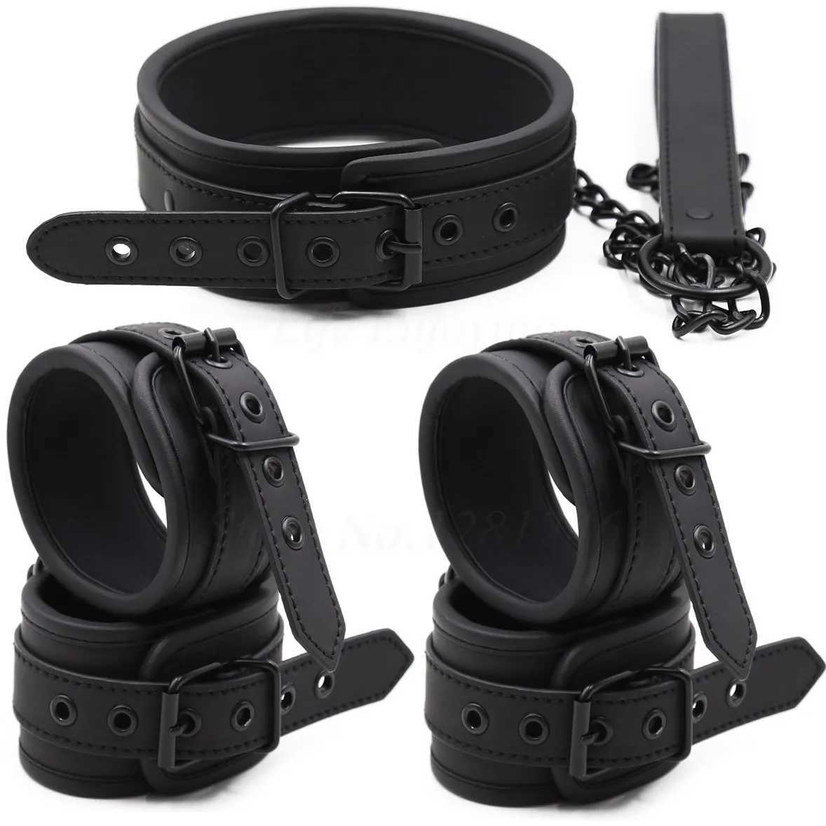 New Fetish Sexy BDSM Bondage Handcuffs Ankle Cuffs Neck Collar PU Leather Wrist Cuffs Sex Toys for Couples Erotic Game Accessories XJ250813