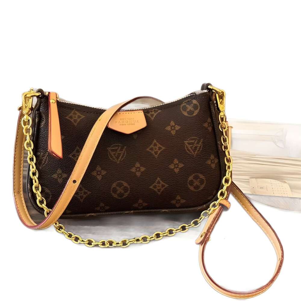 DHessentials Louis Fanghua New Trendy Brand Light Luxury Classic Monogram Crescent Mahjong Women's Wide Webbing Bag Versatile Shoulder Crossbody