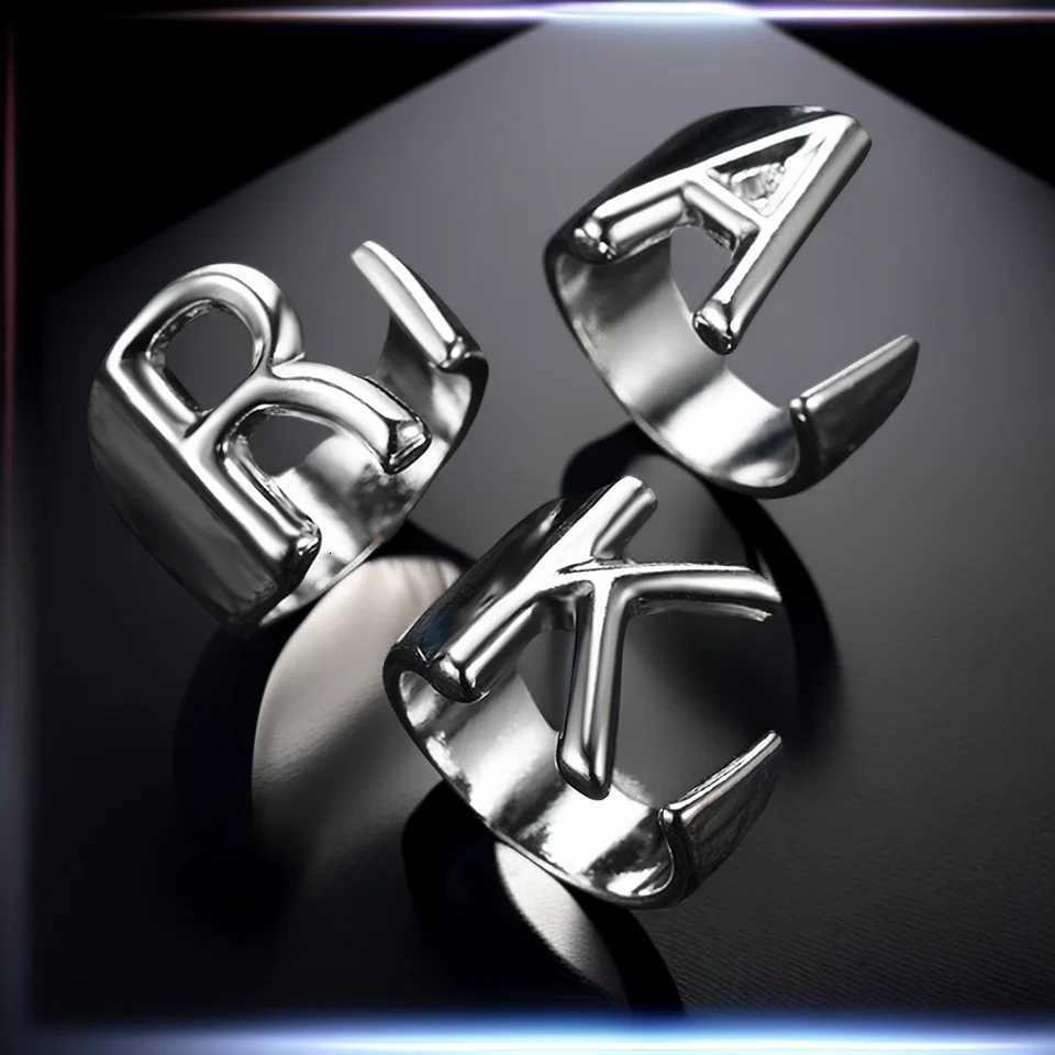 Hollow A-Z Letter Stainless Steel Adjustable Open Ring Gold Silver Color Initials Name Alphabet Party Chunky Wide Trendy Jewelry W250812