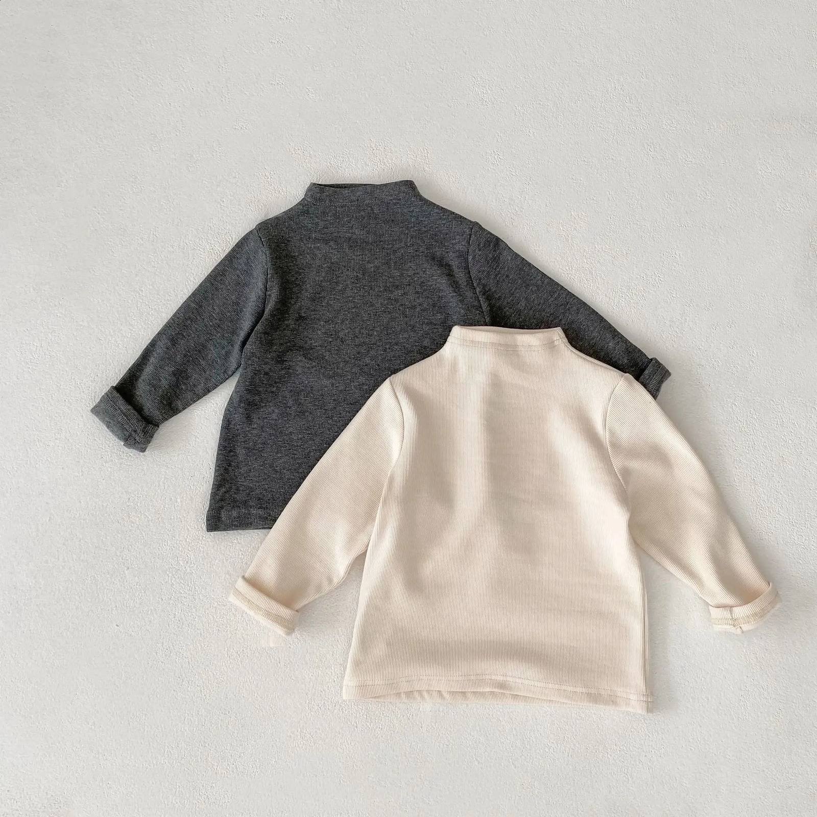 autumn baby clothing for 03 years old half high neck long sleeved tops boys and girls solid color versatile Tshirts 250812