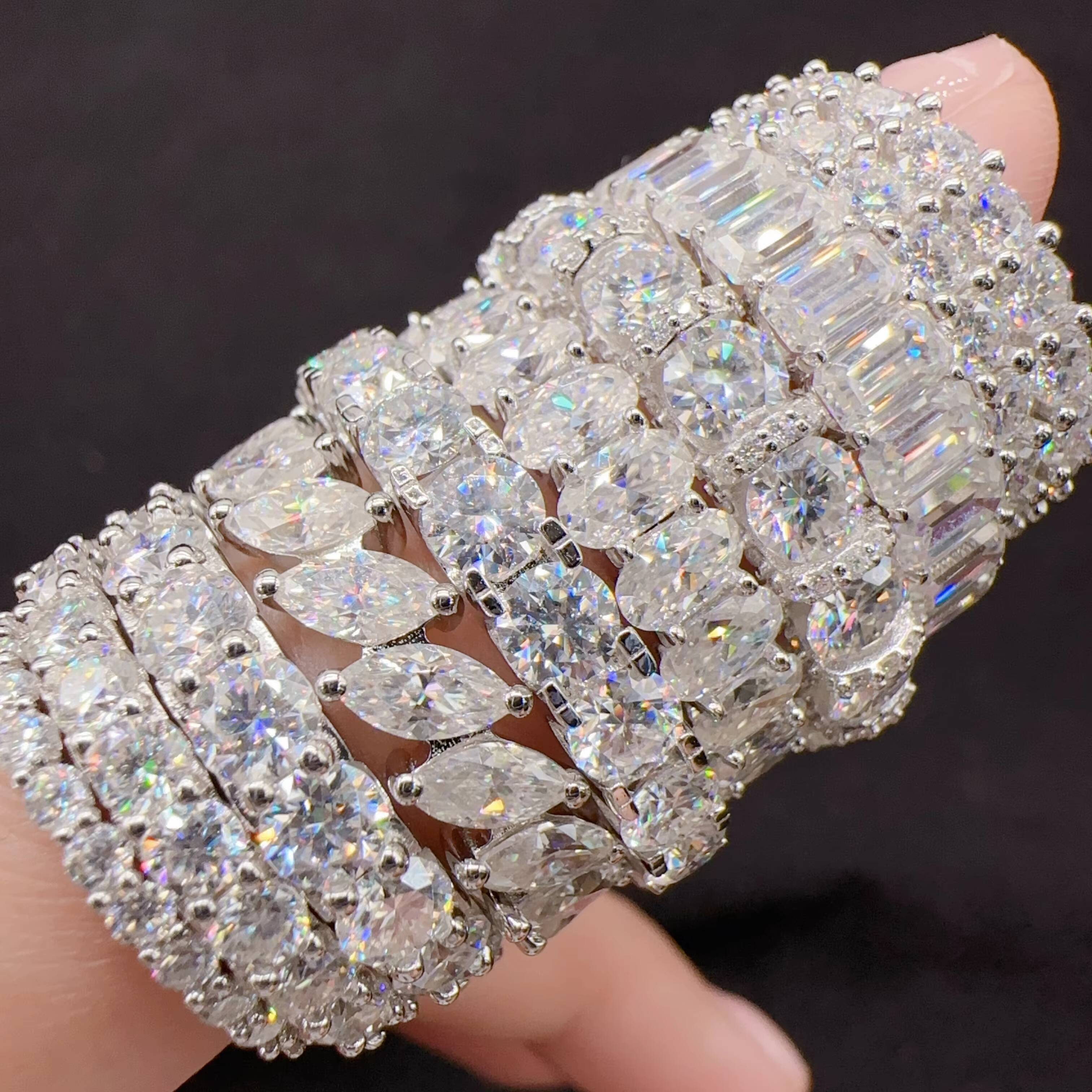 Price Ice Clear VVS Moissanite 925 Sterling Silver Eternity Ring Gold Plated Ring