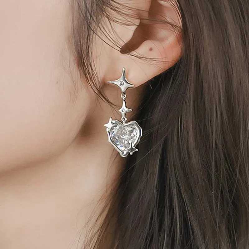 Gothic Starlight Heart Dangle Earrings for Women Romantic Colorful Zircon Irregular Star Opal Y2K Accessories Fashion Jewelry Y250812