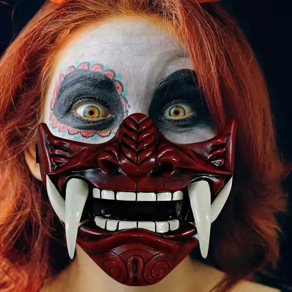 Halloween Japanese Samurai Ghost Devil Mask Halloween Devil Warrior Role Playing Horror Devil Warrior Prajna Killer Thick Mask L250813