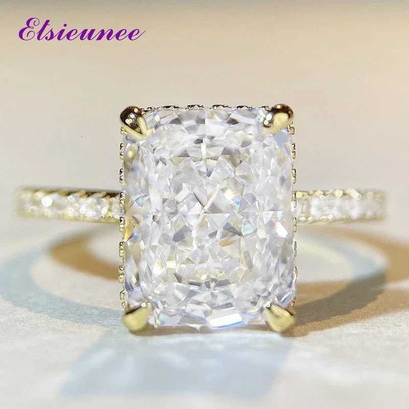 ELSIEUNEE Sparkling 925 Sterling Silver 4CT Radiant Cut High Carbon Diamond Wedding Bands Proposal Engagement Ring for Women Men W250812