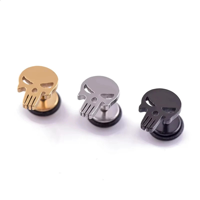1 piece Fashion Skull Stud Earrings Punk Rock Style For Women Men High Quality Stainless Steel Hiphop Ear Piercing Jewelry 250812