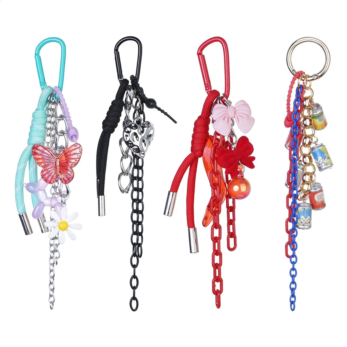 Y2K Woven Rope Keychain Bag Decoration Hanging Keychain Korean Style Diy Acrylic Butterfly ShapeTassel Phone Case Bag Charms 250811