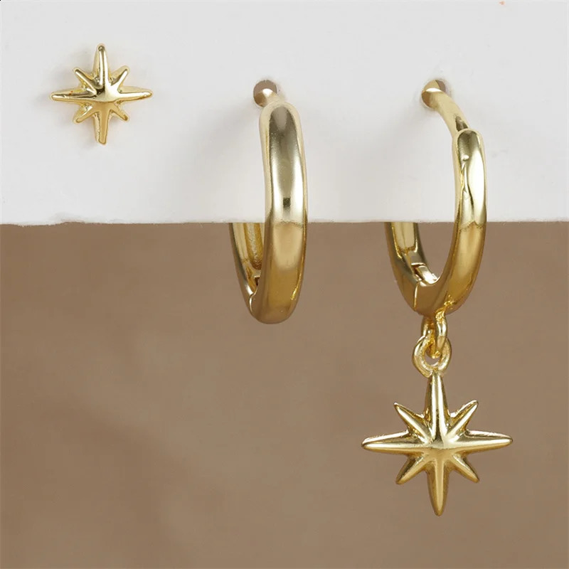 3 Pcs Fashion Stainless Steel Round Star Drop Earrings Set for Women Silver Color Plated Dangle Earring Punk Unisex Rock Jewelry 250812