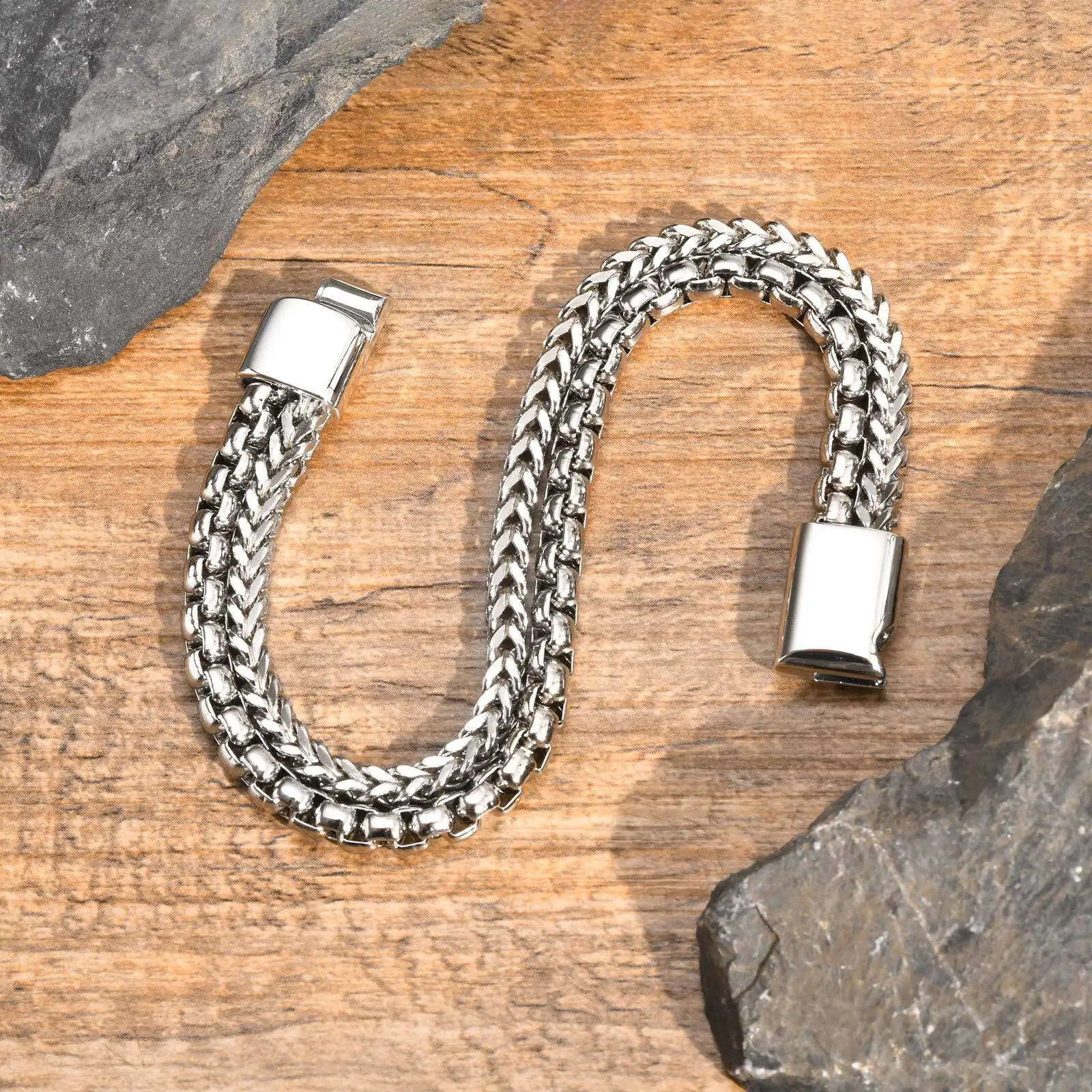 Vnox Stainless Steel Round Box Chain Bracelets Mens Layered Square Cuban Link Bracelets Simple Metal Franco Foxtail Bracelets 250812