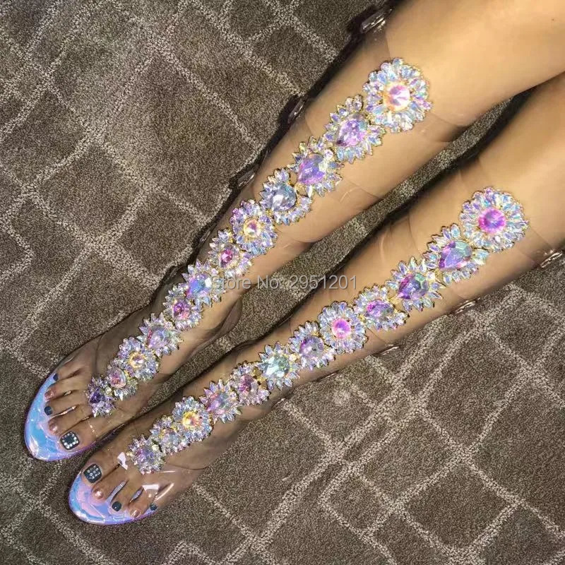Sexy PVC Transparent Gladiator Sandal Boot Woman Open Toe T-strap Rhinestone Diamond Clear High Heel Shoes Women Purple Boots 250812