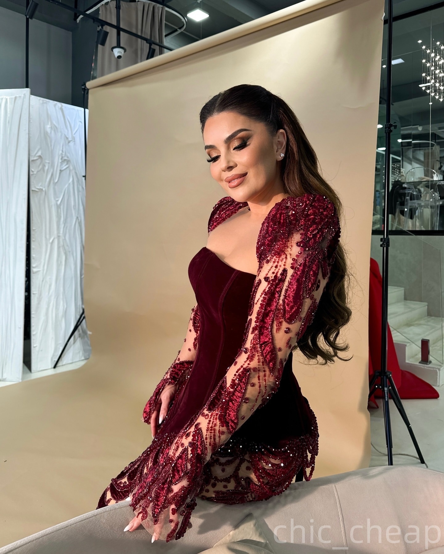 Arabic Mermaid Burgundy Evening Dresses Crystals Beaded Floral Lace Prom Formal Party Second Birthday Engagement Gowns Plus Size Dress For Special Occ