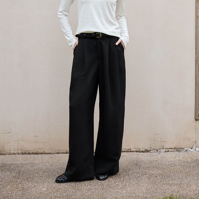 Old Money Style Tencel Linen Straight for Women Slimming Versatile Draped Wide-Leg 25 Autumn Winter New Casual Loose Long Pants