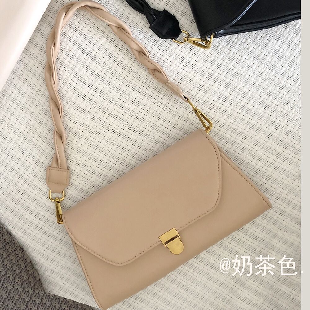 Gentle Milk Tea Versatile Small Square Chain Stylish Single Shoulder Crossbody Bag for Women with Braided Strap ddmymarket