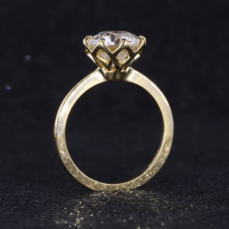 Starsgem OEC Old European Cut Moissanite Vintage Style 14k Yellow Solid Gold Moissanite Diamond Ring