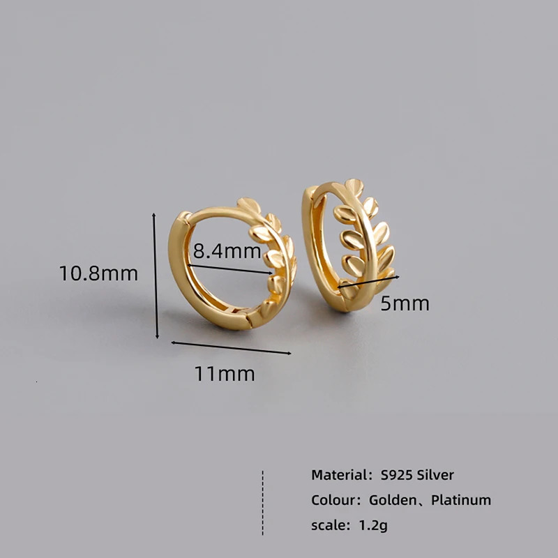 WANTME 925 Sterling Silver Simple Fashion Leaf Hoop Earring for Women Classic Charm Plated 18k Gold Jewelry Ear Buckle 250812