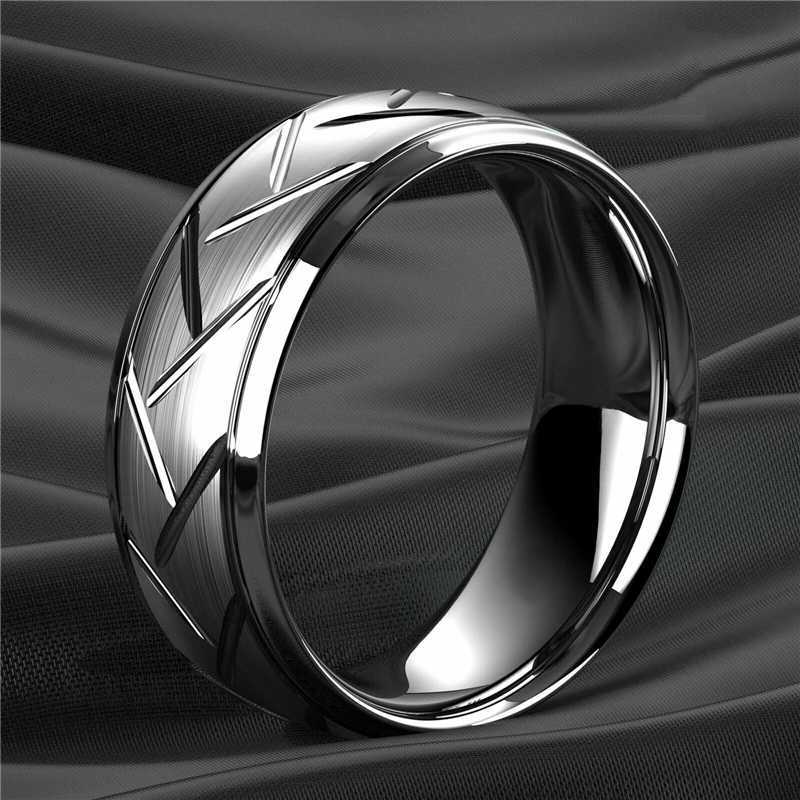 Fashion Mens Silver Color Black Stainless Steel Ring Groove Multi-Faceted Ring For Men Women Engagement Ring Anniversary Gifts W250812