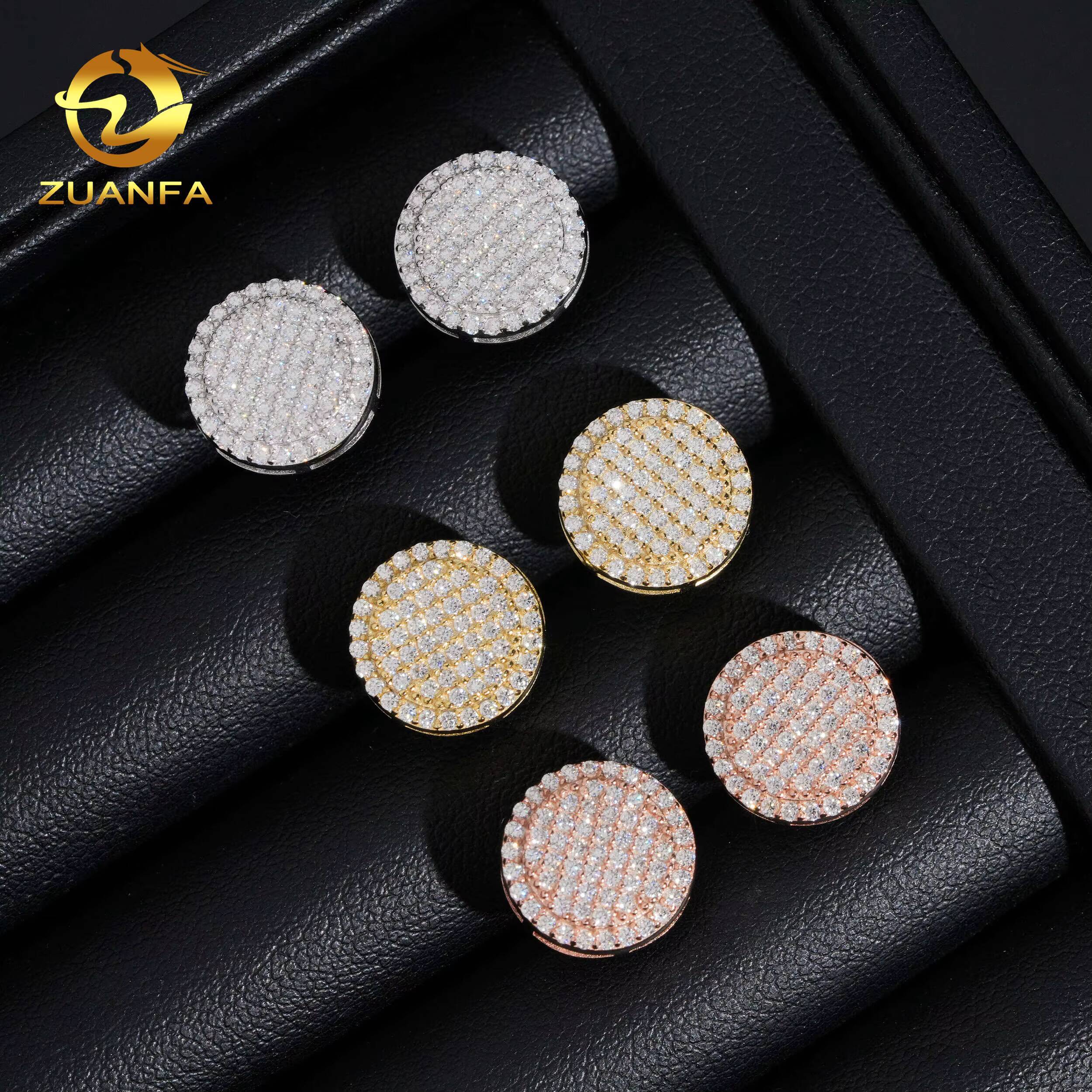 12mm Fashion Men's Round Stud Earrings Iced Out Hip Hop Jewelry 925 Silver VVS Moissanite Stud Earrings