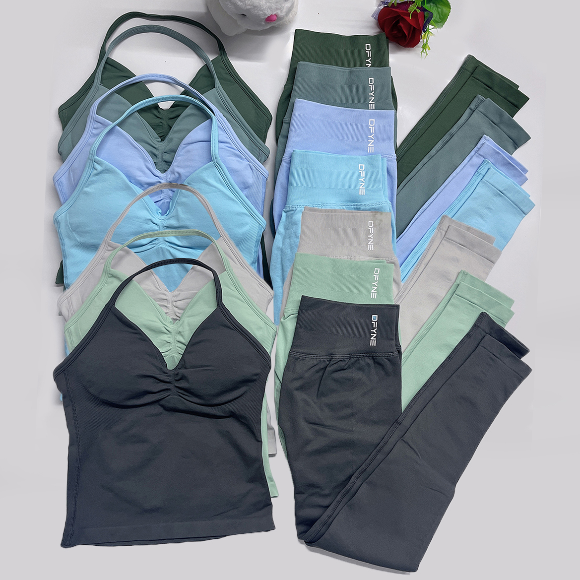 Dyfne two pieces Impact yoga leggings dfyn Workout Sets Longline Strappy Top Gym Set Women Backless Tank Top clothing Scrunch Seamless pant Gym Suit Fitness Clothes