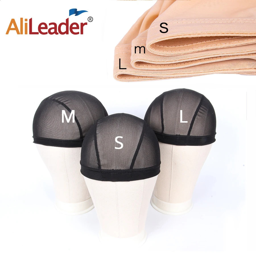 AliLeader L/M/S Elastic Mesh Dome Wig Cap for Making Human Hair Wigs Beige Black Spandex Net Glueless Hairnets Wig Liner 250812