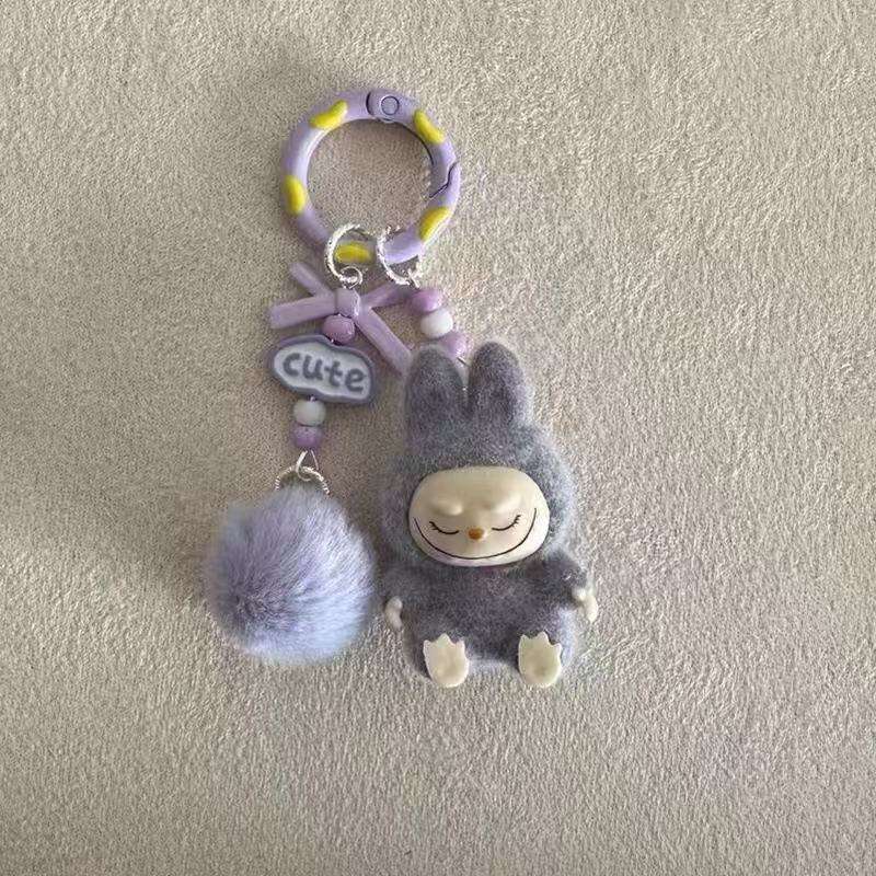 Cute Mini Flocked Labu Bag Couple Car Keychain Decoration Pendant Phone Chain