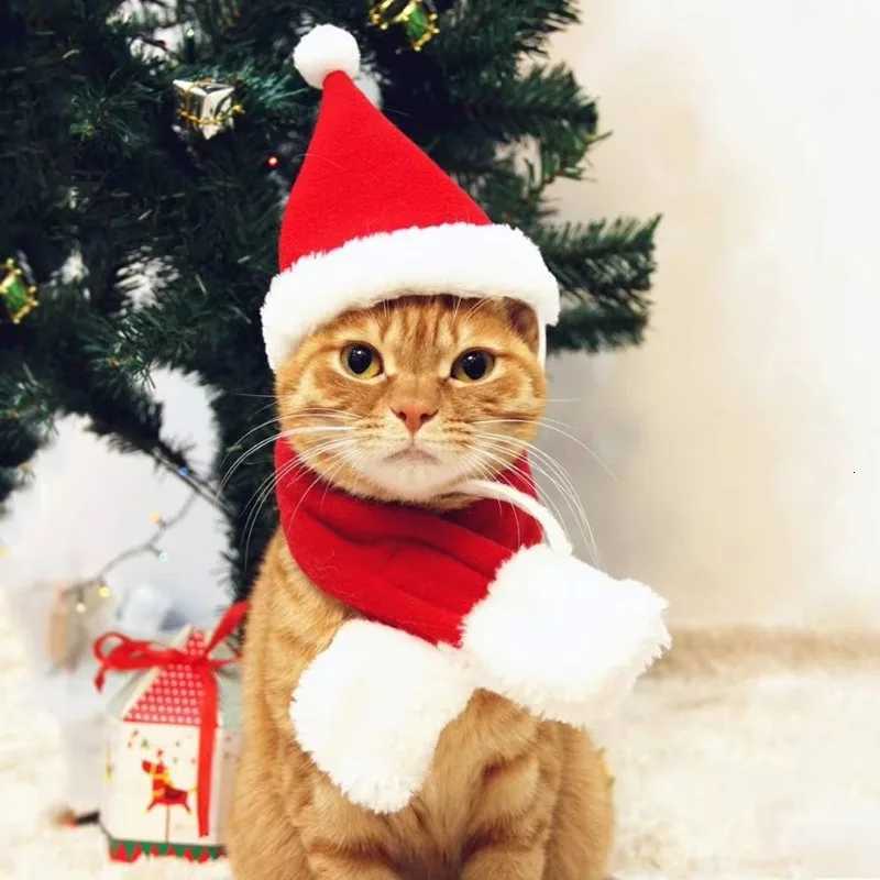 Christmas Dog Santa Hat With Scarf Pet Santa Scarf For Christmas Pet Dogs Cats Dressing Up Supplies Christmas Dog Costumes Pet XJ250813