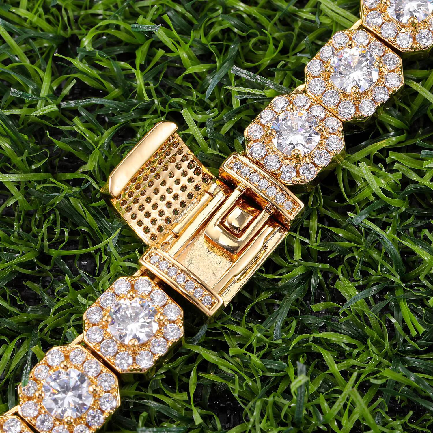 2023 New Hip Hop Jewelry 18k Gold Plated Tennis Chain Iced Out CZ Cubic Zirconia Necklace 10mm Clustered Tennis Chain Sets