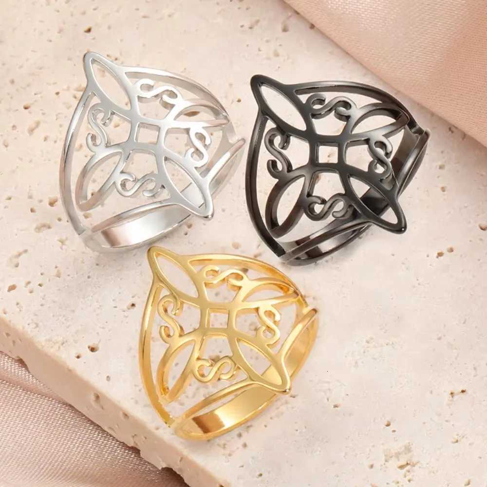 LIKGREAT Witch Knot Ring for Women Men Hollow Stainless Steel Finger Rings Celtic Vintage Amulet Protection Couple Jewelry Gifts W250812
