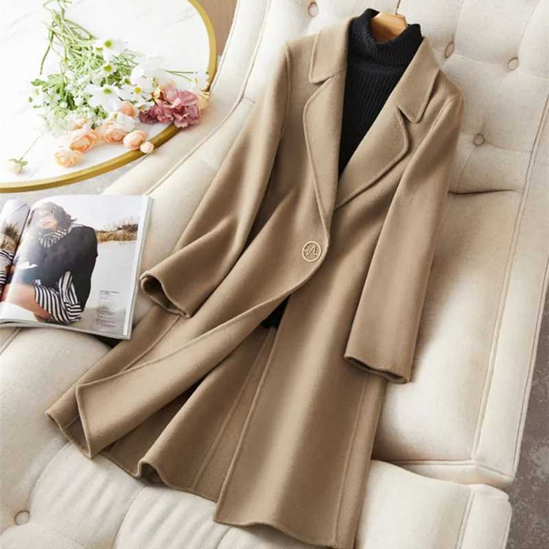 Double-Sided Cashmere Coat Women Mid-Length Slimming Womens Woolen Coat 2025 New Petite Lapel Womens Woolen Coat H485 Z250813