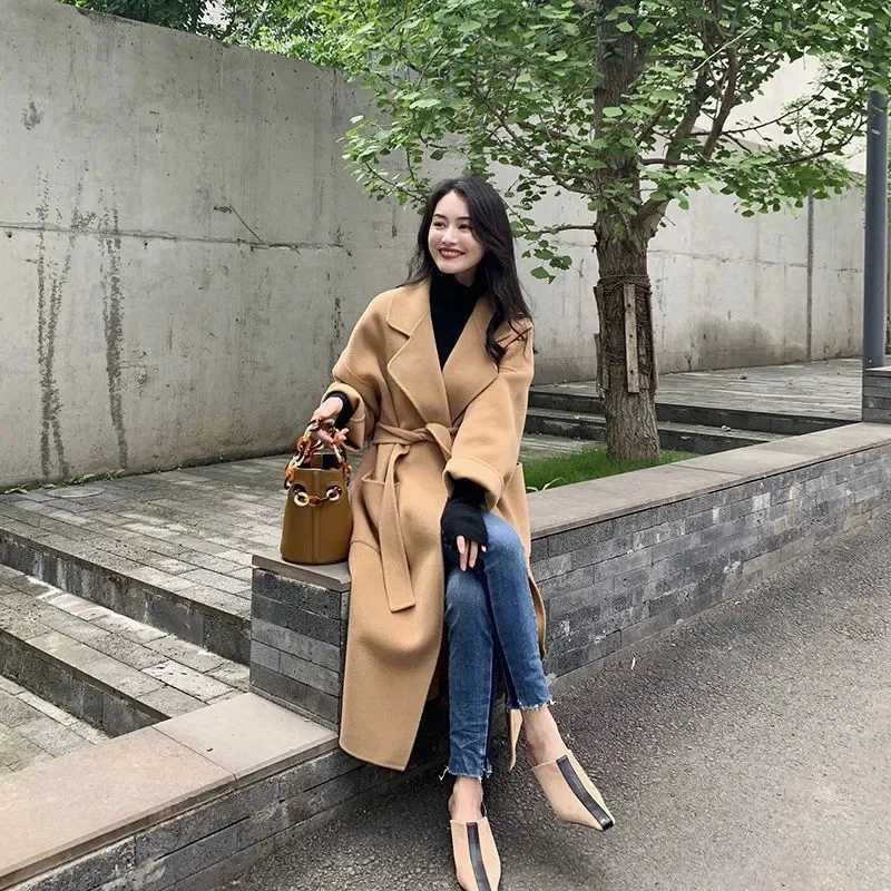 100% Wool Double-Sided Woolen Cashmere Coat Women Autumn Winter 2025 New Slim Temperament Female Casual Wool Coats With Belt Z250813