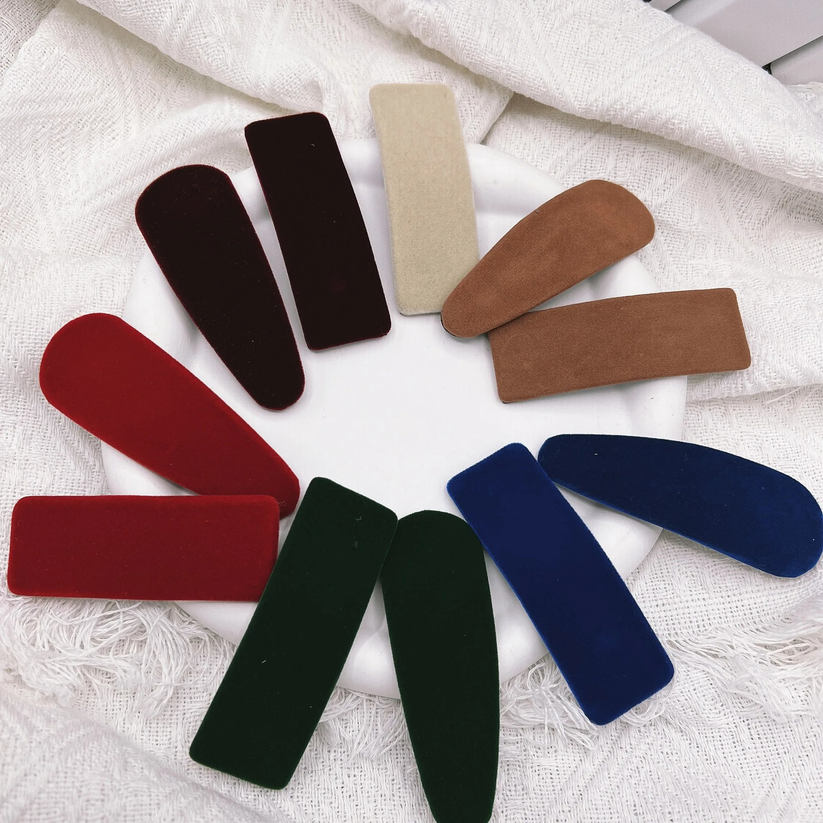 10PCS 8cm Rectangle 9cm Tear Drop Velvet Hair Clips Fabric Covered Metal Snap Hairpin Big Side Hairgrips for Womens Winter 250812