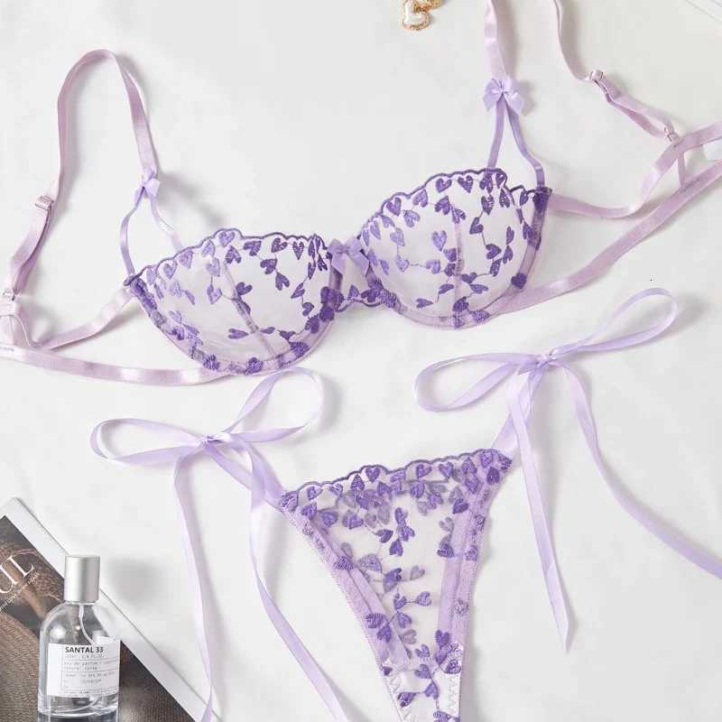 Sexy Lingerie Sets for Women Strap Lace Embroidery Heart-shape Fairy Seamless Underwear See Through Exotic Set Bra and Brief SetXJ250812