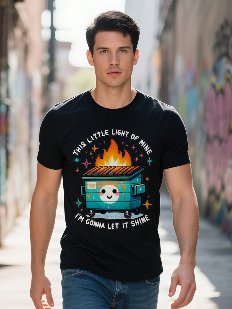 Men S Casual Crew Neck T-Shirt with Smiling Graphic This Little Light of Mine I'm Gonna Let It Shine Design
