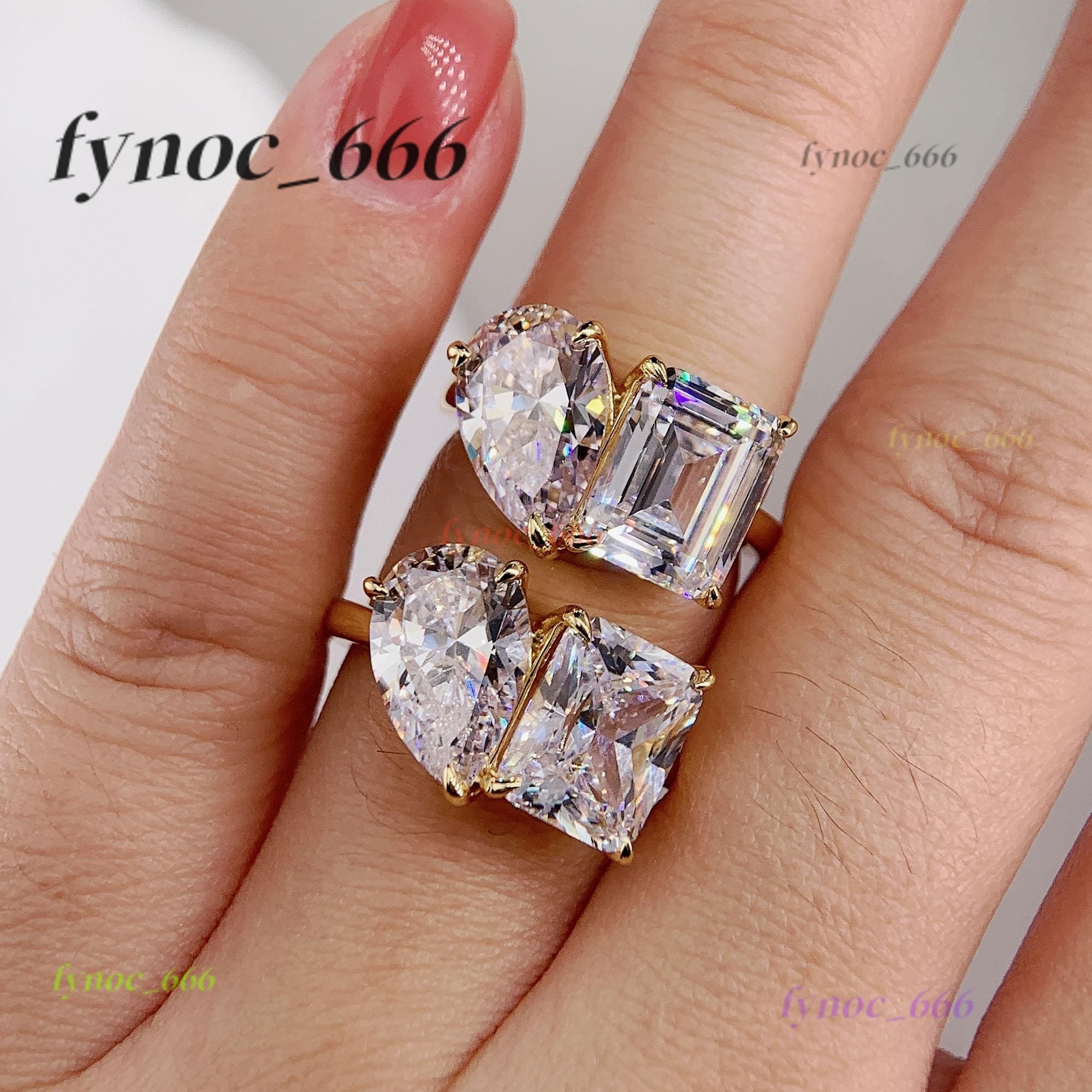 Double Stone Wedding Engagement Ring Gold Silver Diamond Promise Ring Moissanite Jewelry