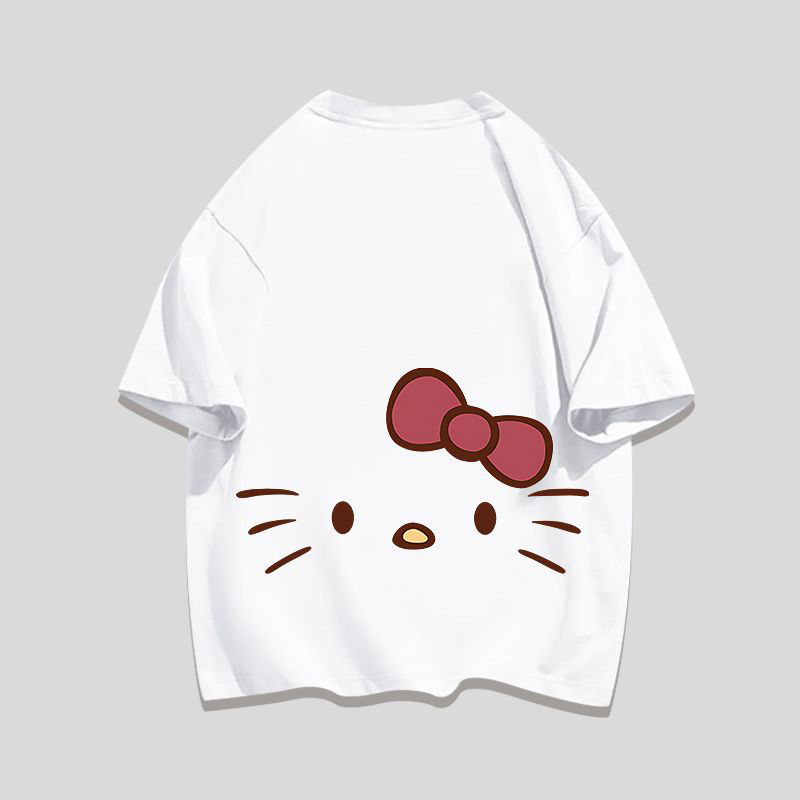 Women's Cotton Tee with Cartoon Cat Print - Summer Loose Fit T-Shirt Fashionable and versatile