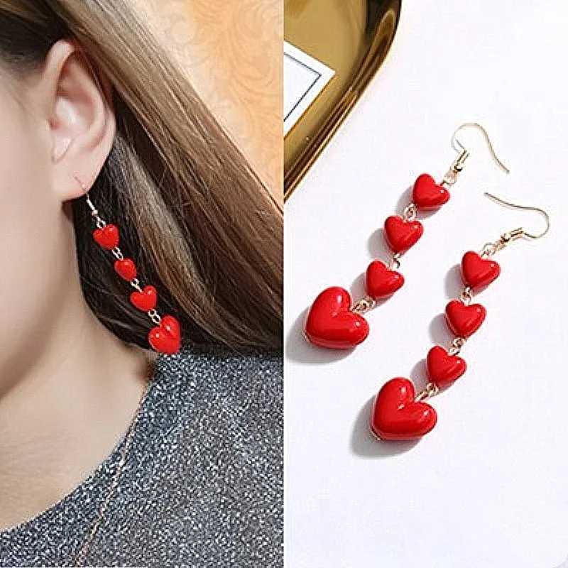 Long Red Heart Earrings Sweet Korean Cute Tassel Drop Earrings for Women Girls Fashion Party Dangle Earrings Jewelry Gifts Y250812