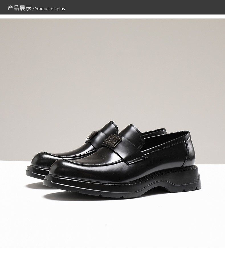 shoes mens Genuine Leather Loafers Glossy Cowhide Upper British Thick Sole Business Slip On Shoes