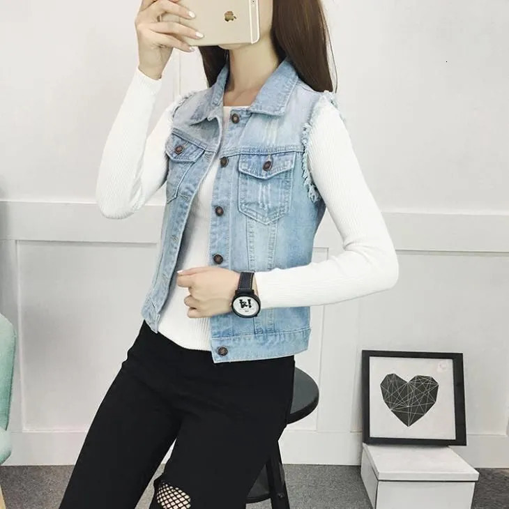 2024 Women Vest Spring Summer Sleeveless Big Size Womens Jeans Denim Vest Tops For Woman Clothing Female Jacket Coat 250811