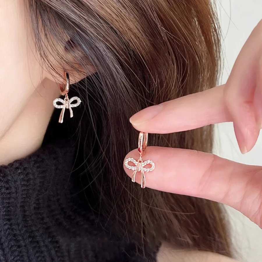 Elegant Rose Gold Color Bowknot Drop Earrings For Women Girl Sweet Fashion New Jewelry Lady Gift Party Y250812