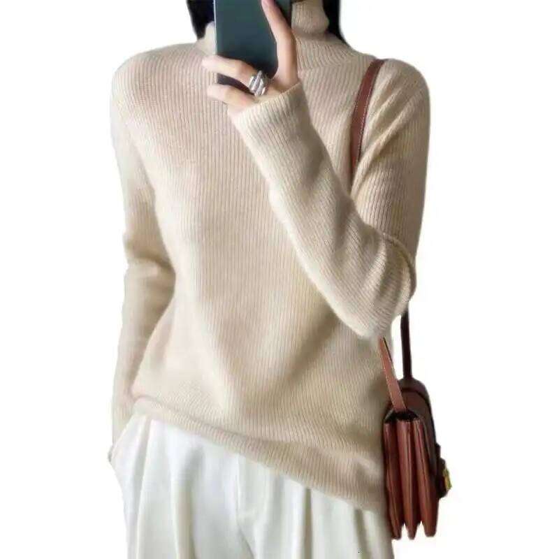 Simple And Versatile Pile Turtleneck Cashmere Women Fall Winter Loose Knit Thickened With Base Sweater 250813