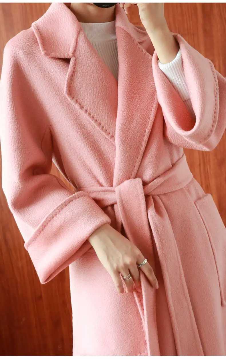 Women Double-Sided 20% Cashmere Wool Coat Jacket Women Long Beautiful Woolen Winter Autumn Warm Fashion Water Ripple Cloak Z250813